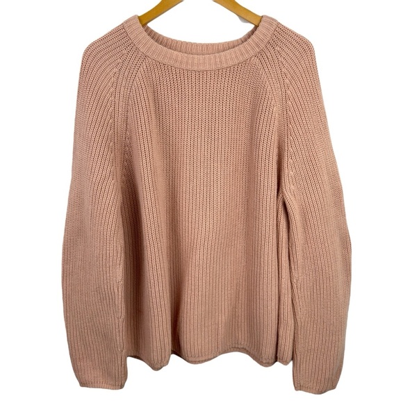 Jenni Kayne Fisherman Knit Sweater In Blush Cotton Oversized Ribbed Crewneck XXL - Picture 2 of 16